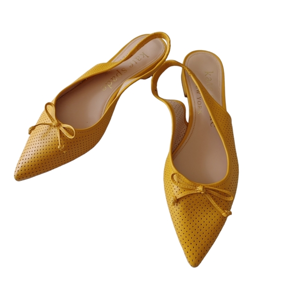 Kate Spade Yellow Sling Back Leather Flats - Picture 2 of 16